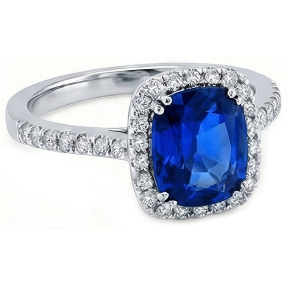 3.50 Carats Blue Kashmir Sapphire Halo Natural Earth Mined Diamonds Ring White Gold 14K