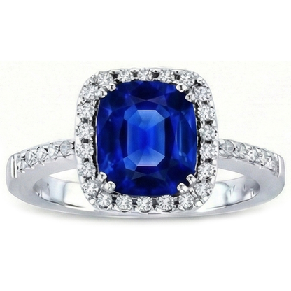 3.50 Carats Blue Kashmir Sapphire Halo Natural Earth Mined Diamonds Ring White Gold 14K