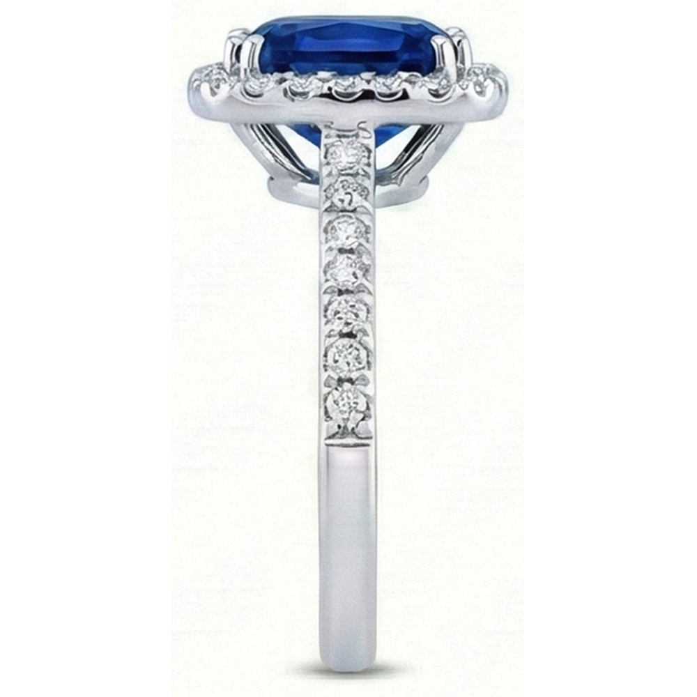 3.50 Carats Blue Kashmir Sapphire Halo Natural Earth Mined Diamonds Ring White Gold 14K