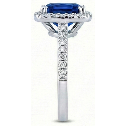 3.50 Carats Blue Kashmir Sapphire Halo Natural Earth Mined Diamonds Ring White Gold 14K