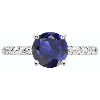 3.50 Carats Blue Sapphire Solitaire & Round Natural Earth Mined Diamond Accents 4 Prong