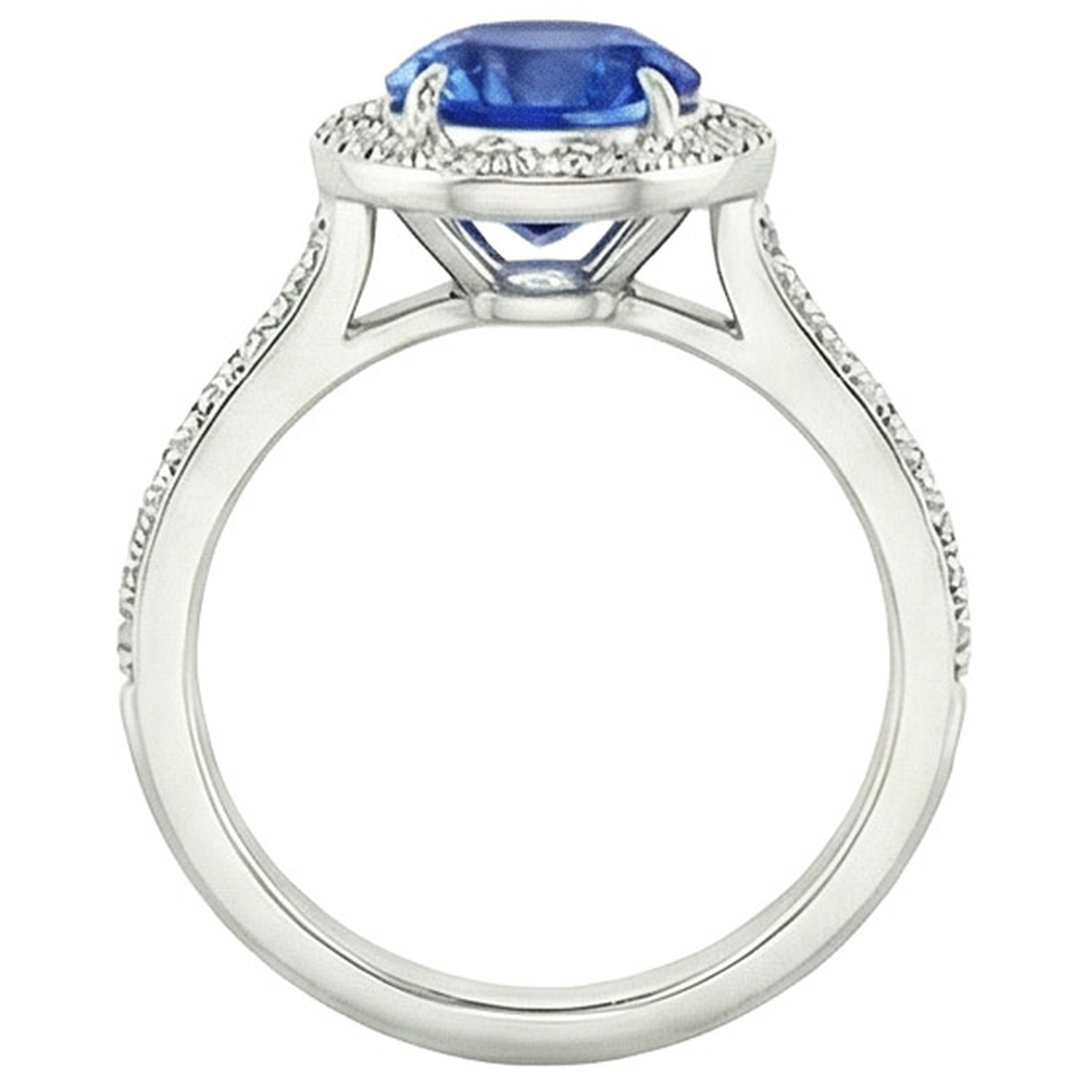 3.50 Carats Ceylon Sapphire And Natural Earth Mined Diamonds Ring White Gold 14K