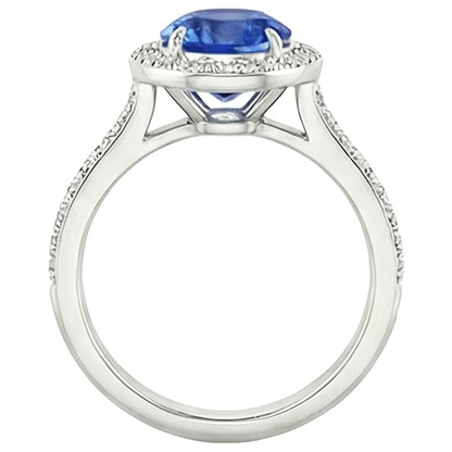 3.50 Carats Ceylon Sapphire And Natural Earth Mined Diamonds Ring White Gold 14K