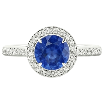 3.50 Carats Ceylon Sapphire And Natural Earth Mined Diamonds Ring White Gold 14K
