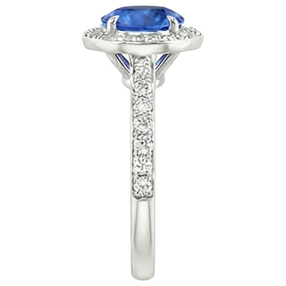 3.50 Carats Ceylon Sapphire And Natural Earth Mined Diamonds Ring White Gold 14K