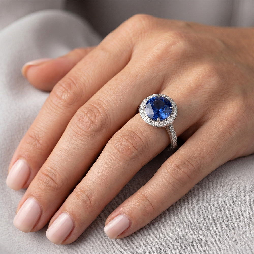 3.44 Carats Blue Sapphire GIA CERTIFIED And Diamonds Ring White Gold 14K