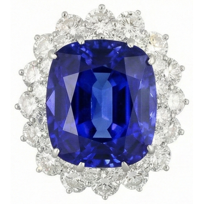 3.50 Carats Cushion Tanzanite & Natural Earth Mined Diamond Ring White Gold 14K