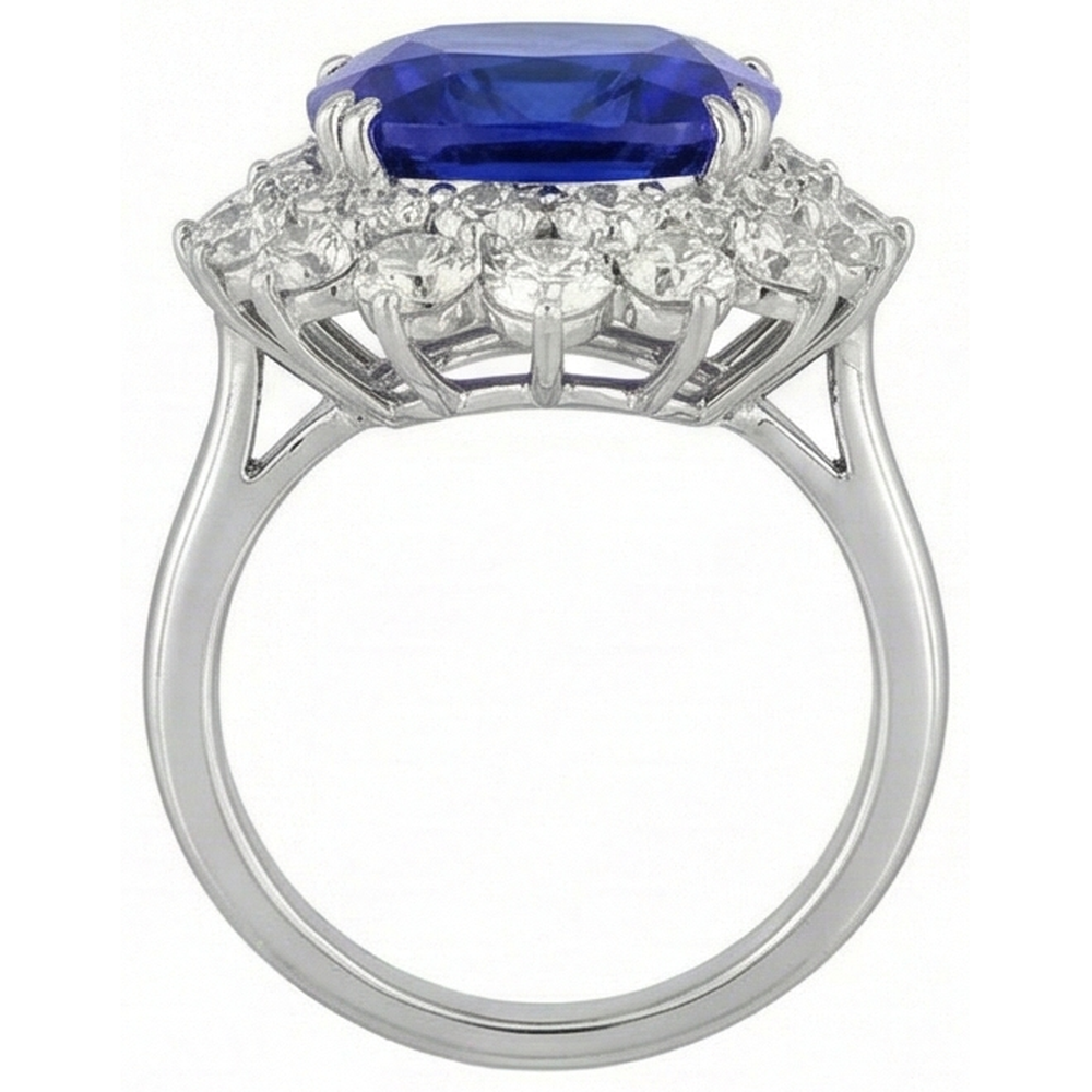 3.50 Carats Cushion Tanzanite & Natural Earth Mined Diamond Ring White Gold 14K