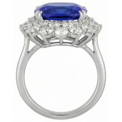 3.50 Carats Cushion Tanzanite & Natural Earth Mined Diamond Ring White Gold 14K