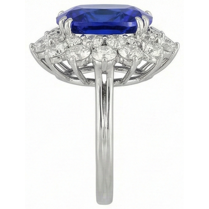 3.50 Carats Cushion Tanzanite & Natural Earth Mined Diamond Ring White Gold 14K