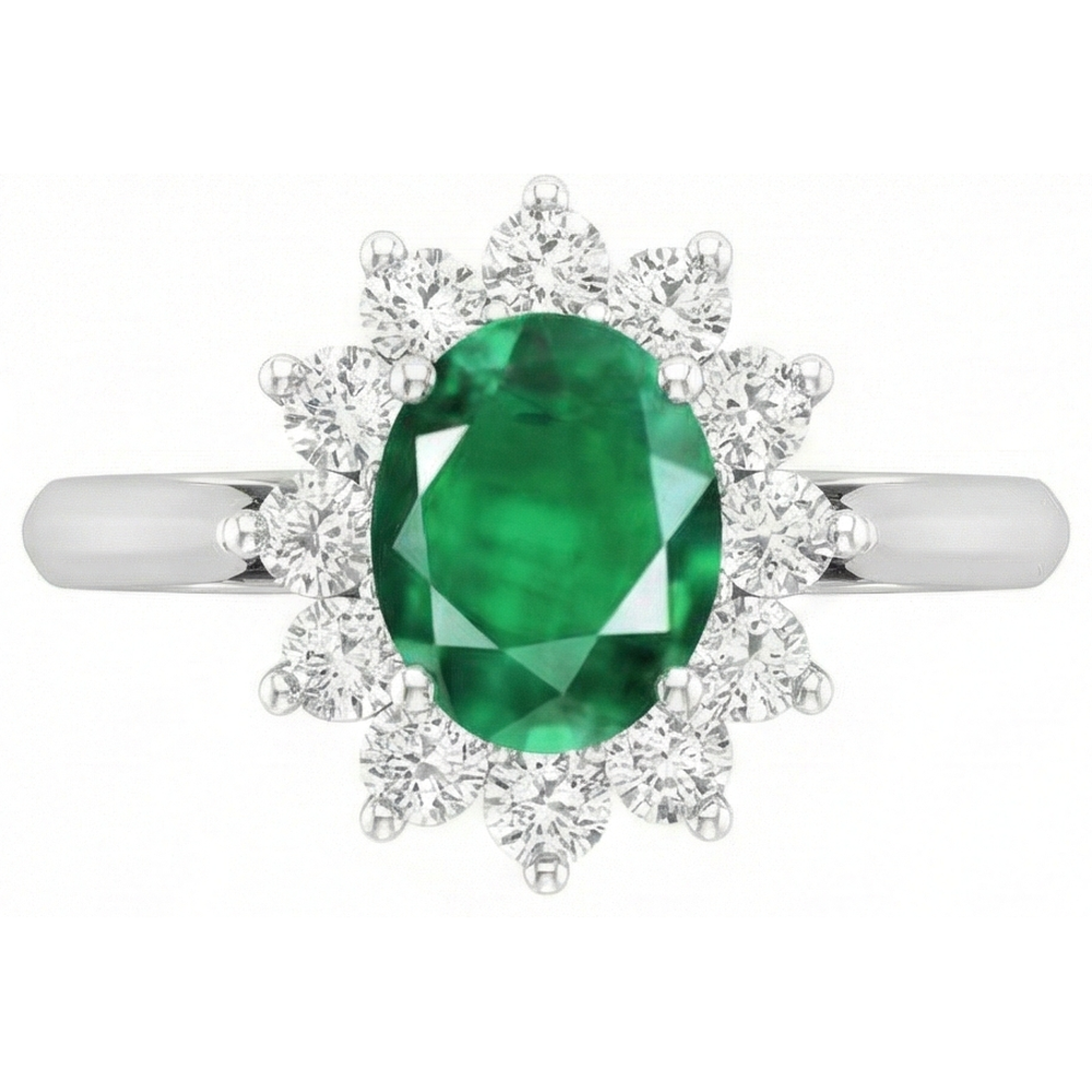 3.50 Carats Green Emerald GIA With Natural Earth Mined Diamonds Halo Ring White Gold 14K