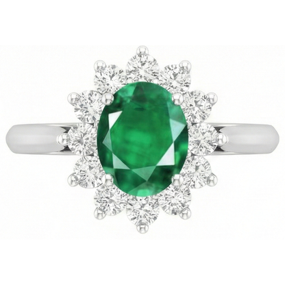 3.50 Carats Green Emerald GIA With Natural Earth Mined Diamonds Halo Ring White Gold 14K