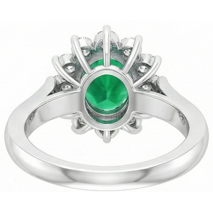 3.50 Carats Green Emerald GIA With Natural Earth Mined Diamonds Halo Ring White Gold 14K