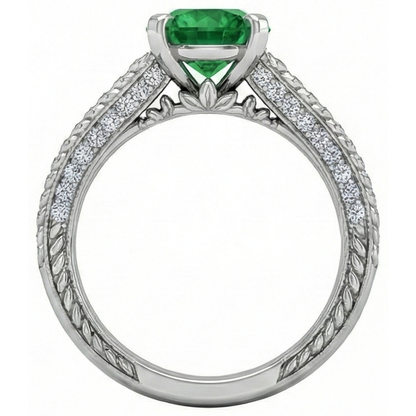 natural round emerald 3.50ct ring profile view