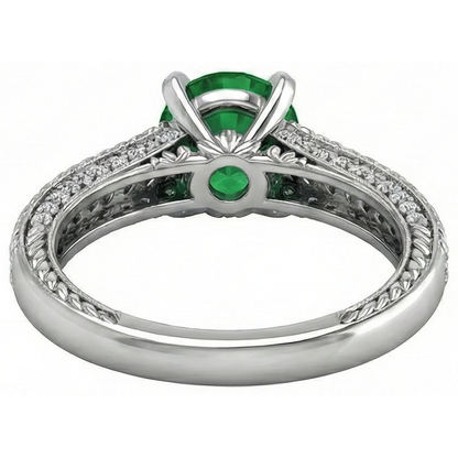 natural round emerald 3.50ct ring on white background
