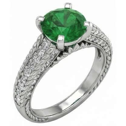 natural round emerald 3.50ct ring side angle