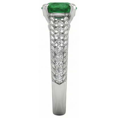 natural round emerald 3.50ct ring top view