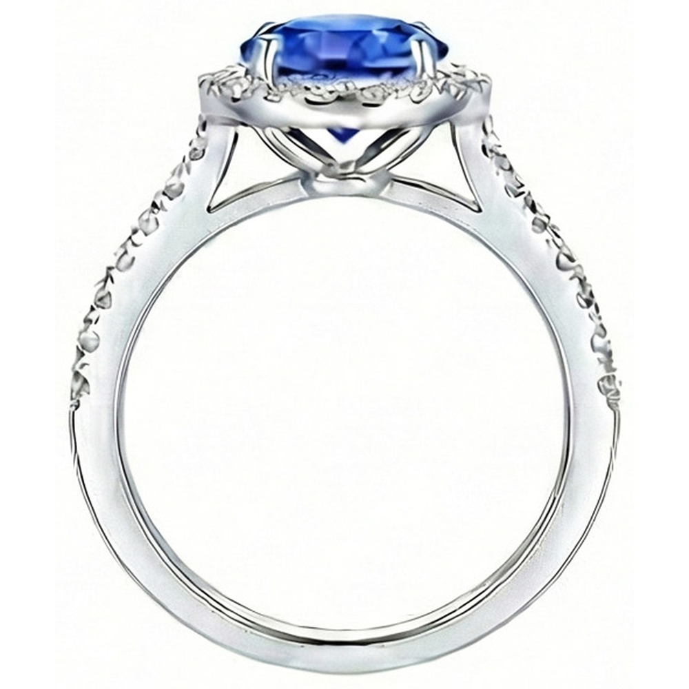 3.50 Carats Round Sri Lanka Sapphire Natural Earth Mined Diamond Ring Jewelry