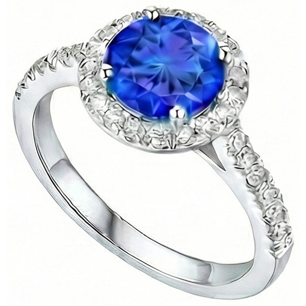 3.50 Carats Round Sri Lanka Sapphire Natural Earth Mined Diamond Ring Jewelry