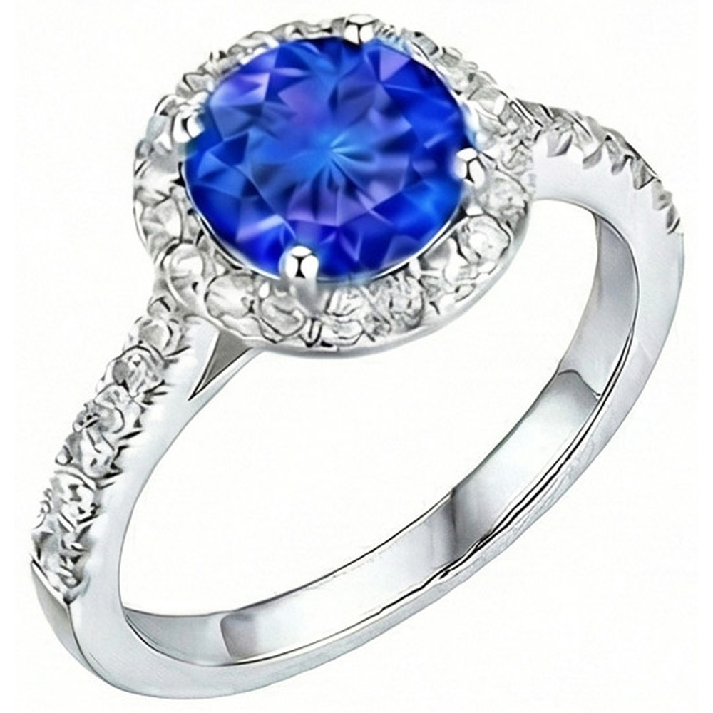 3.50 Carats Round Sri Lanka Sapphire Natural Earth Mined Diamond Ring Jewelry