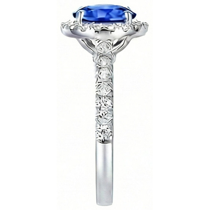 3.50 Carats Round Sri Lanka Sapphire Natural Earth Mined Diamond Ring Jewelry
