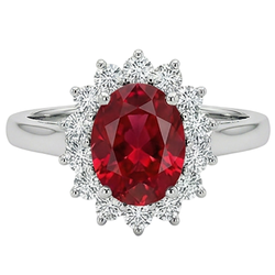3.50 Carats Ruby With Natural Earth Mined Diamonds Flower Halo Ring White Gold 14K