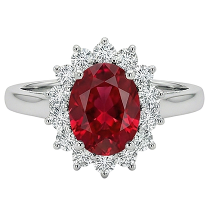3.50 Carats Ruby With Natural Earth Mined Diamonds Flower Halo Ring White Gold 14K