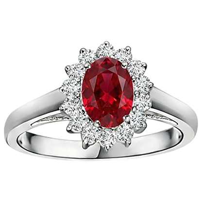 3.50 Carats Ruby With Natural Earth Mined Diamonds Flower Halo Ring White Gold 14K