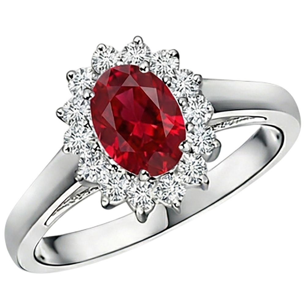 3.50 Carats Ruby With Natural Earth Mined Diamonds Flower Halo Ring White Gold 14K