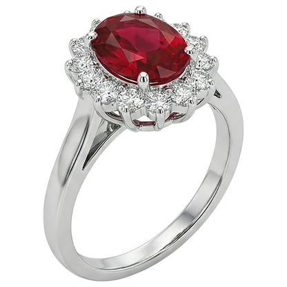 3.50 Carats Ruby With Natural Earth Mined Diamonds Flower Halo Ring White Gold 14K
