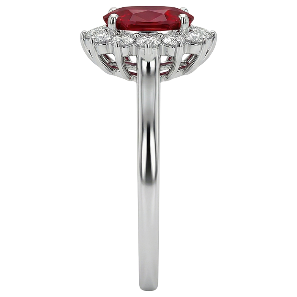 3.50 Carats Ruby With Natural Earth Mined Diamonds Flower Halo Ring White Gold 14K