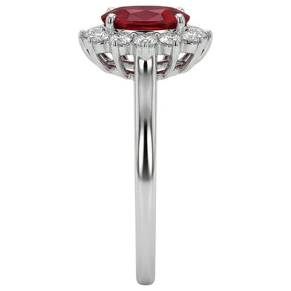 3.50 Carats Ruby With Natural Earth Mined Diamonds Flower Halo Ring White Gold 14K