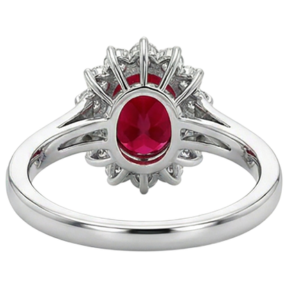 3.50 Carats Ruby With Natural Earth Mined Diamonds Flower Halo Ring White Gold 14K