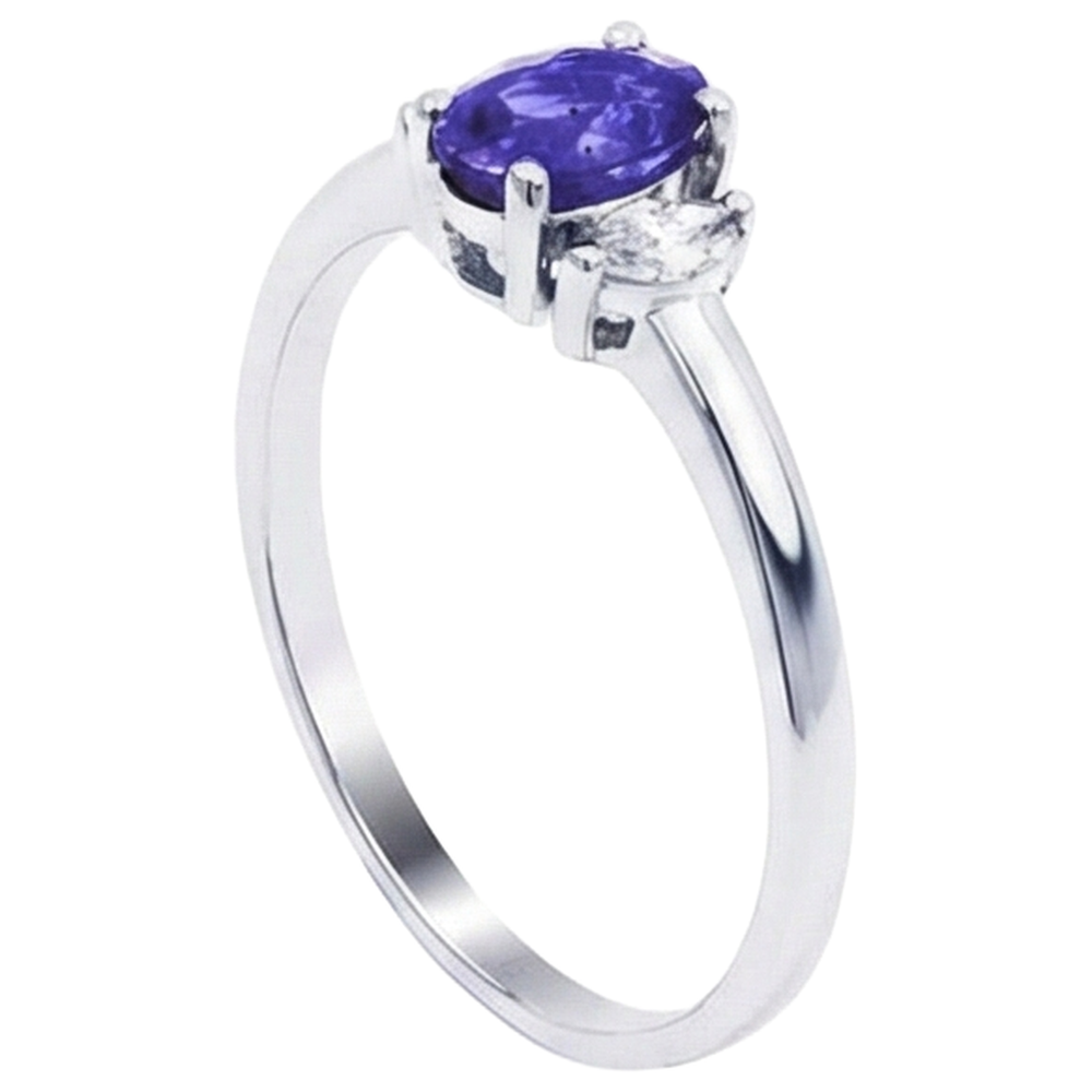 3.50 Carats Three Stone Tanzanite With Natural Earth Mined Diamonds Ring White Gold 14K