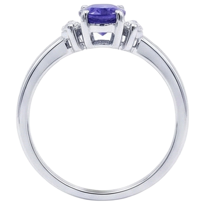 3.50 Carats Three Stone Tanzanite With Natural Earth Mined Diamonds Ring White Gold 14K