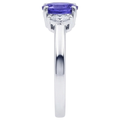 3.50 Carats Three Stone Tanzanite With Natural Earth Mined Diamonds Ring White Gold 14K