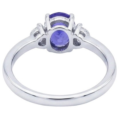 3.50 Carats Three Stone Tanzanite With Natural Earth Mined Diamonds Ring White Gold 14K