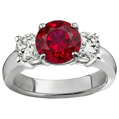 3.50 Ct. 3 Stone Ruby And Natural Earth Mined Diamonds Ring White Gold Prong Set