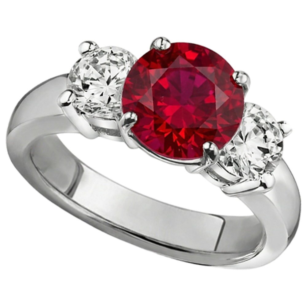 3.50 Ct. 3 Stone Ruby And Natural Earth Mined Diamonds Ring White Gold Prong Set