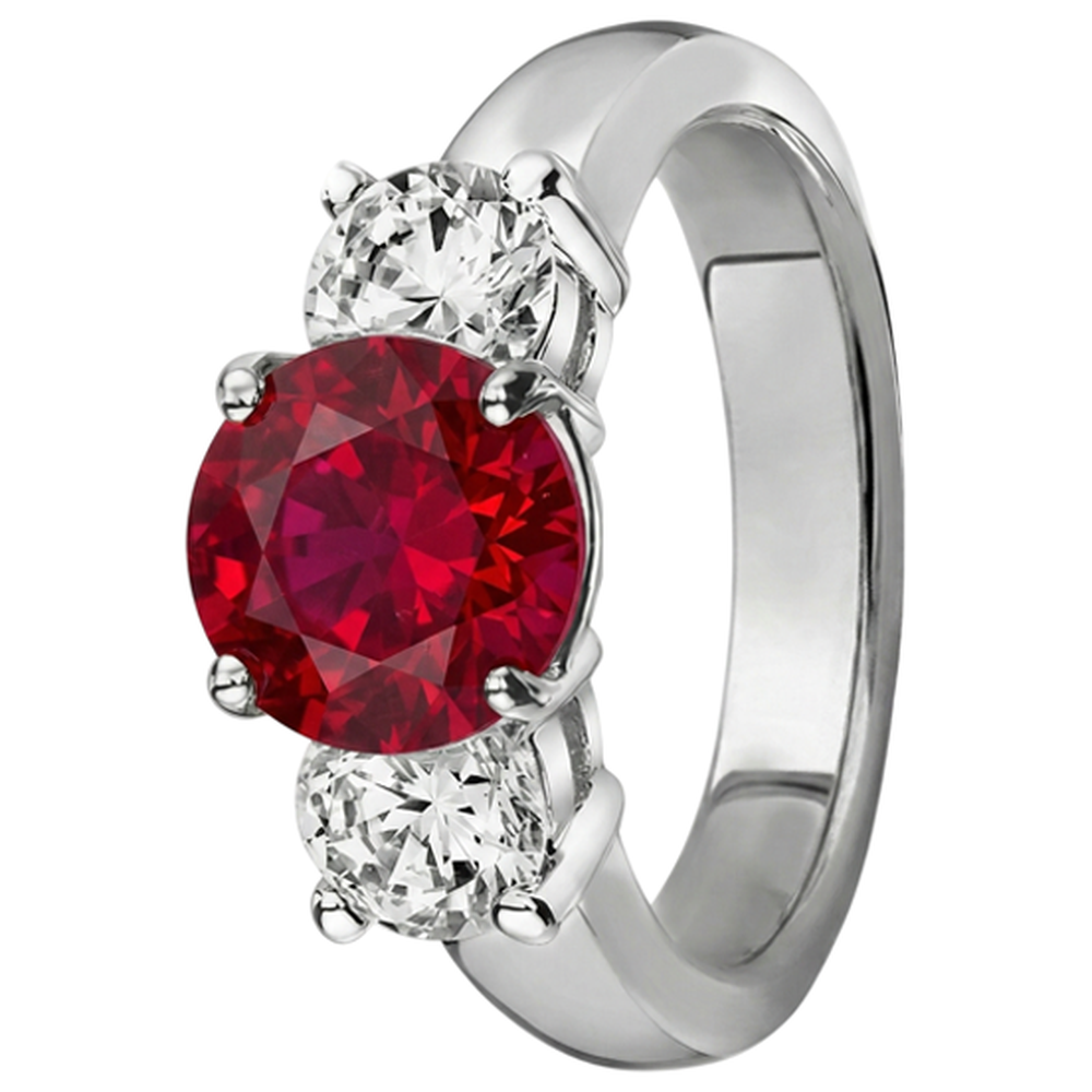 3.50 Ct. 3 Stone Ruby And Natural Earth Mined Diamonds Ring White Gold Prong Set