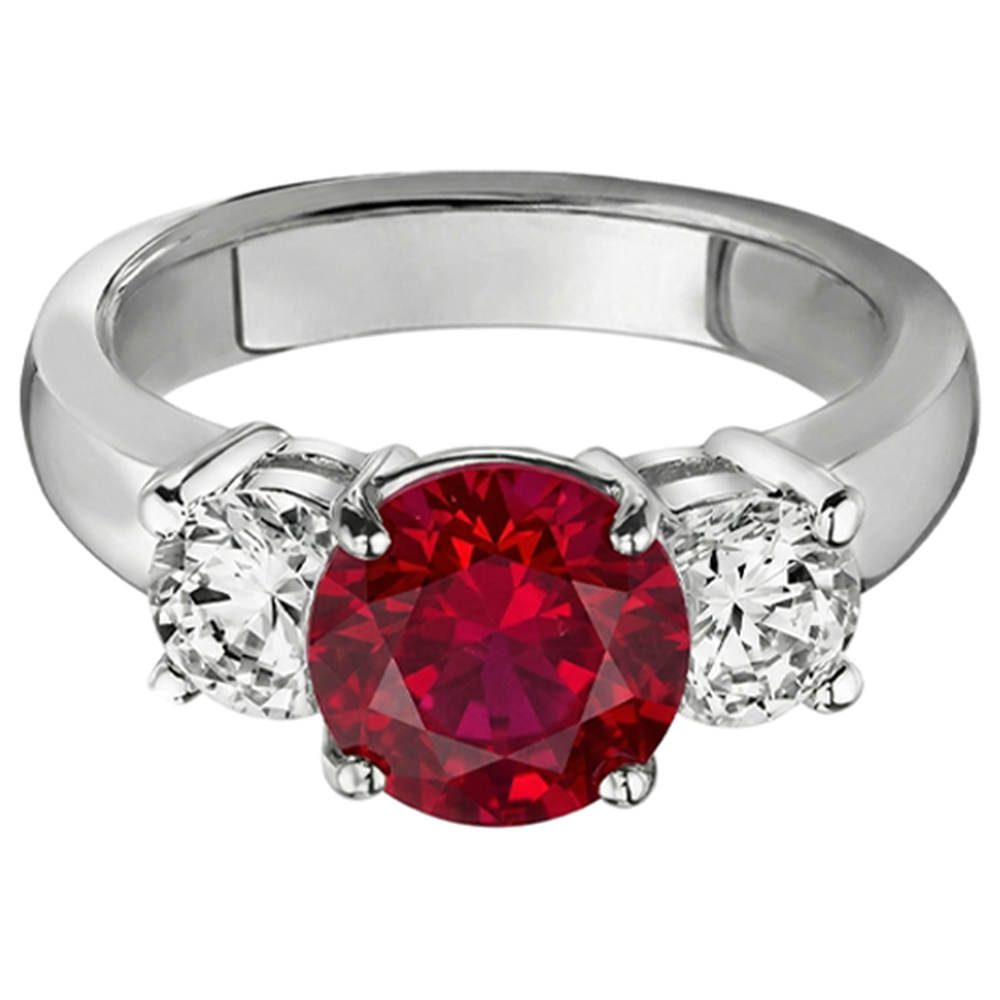 3.50 Ct. 3 Stone Ruby And Natural Earth Mined Diamonds Ring White Gold Prong Set