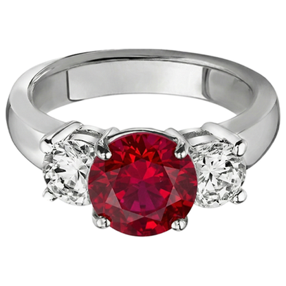 3.50 Ct. 3 Stone Ruby And Natural Earth Mined Diamonds Ring White Gold Prong Set