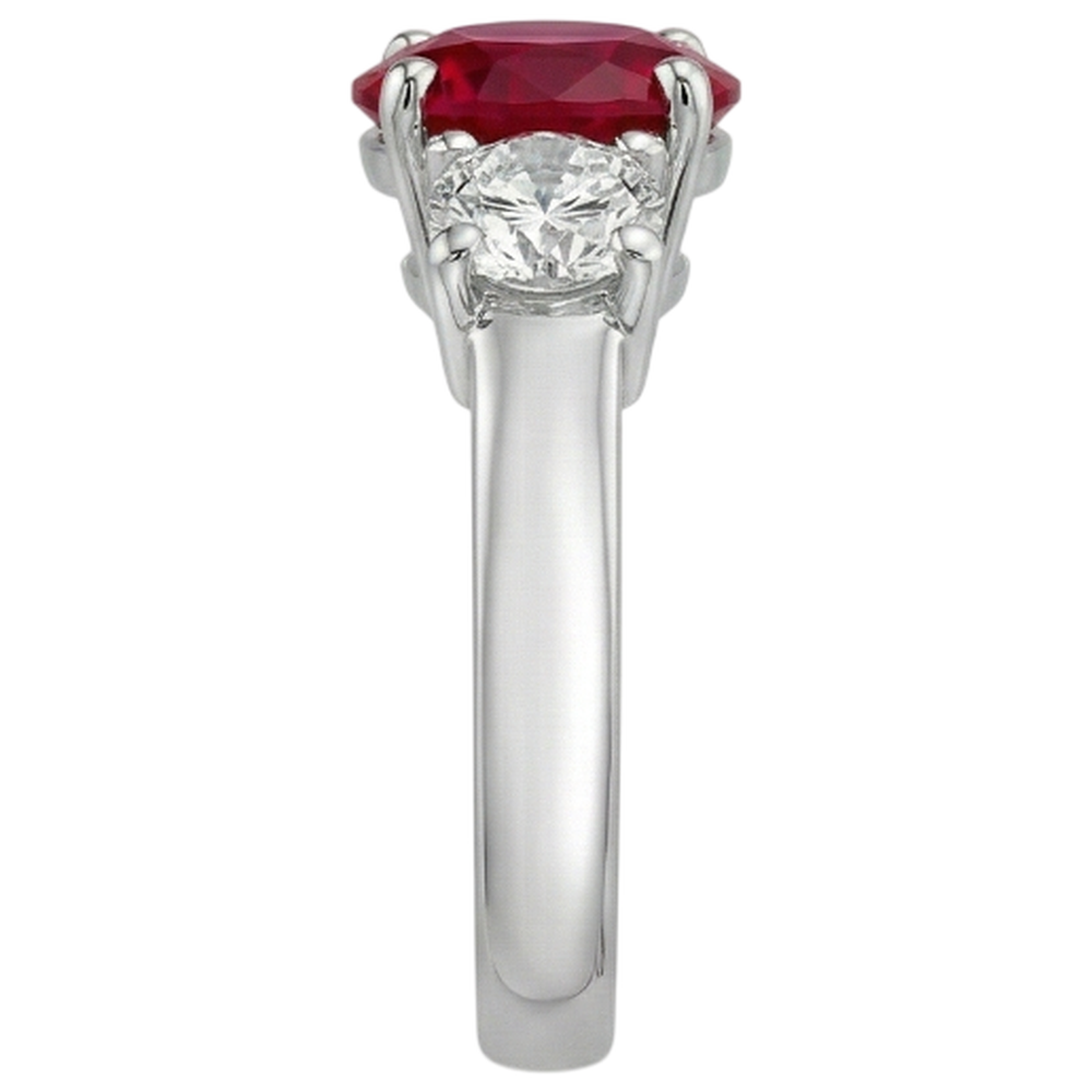 3.50 Ct. 3 Stone Ruby And Natural Earth Mined Diamonds Ring White Gold Prong Set