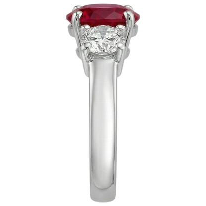 3.50 Ct. 3 Stone Ruby And Natural Earth Mined Diamonds Ring White Gold Prong Set