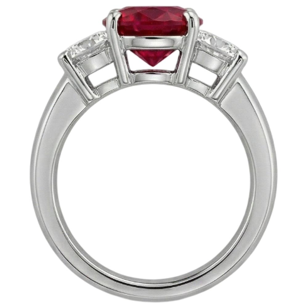 3.50 Ct. 3 Stone Ruby And Natural Earth Mined Diamonds Ring White Gold Prong Set