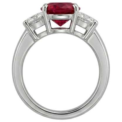 3.50 Ct. 3 Stone Ruby And Natural Earth Mined Diamonds Ring White Gold Prong Set