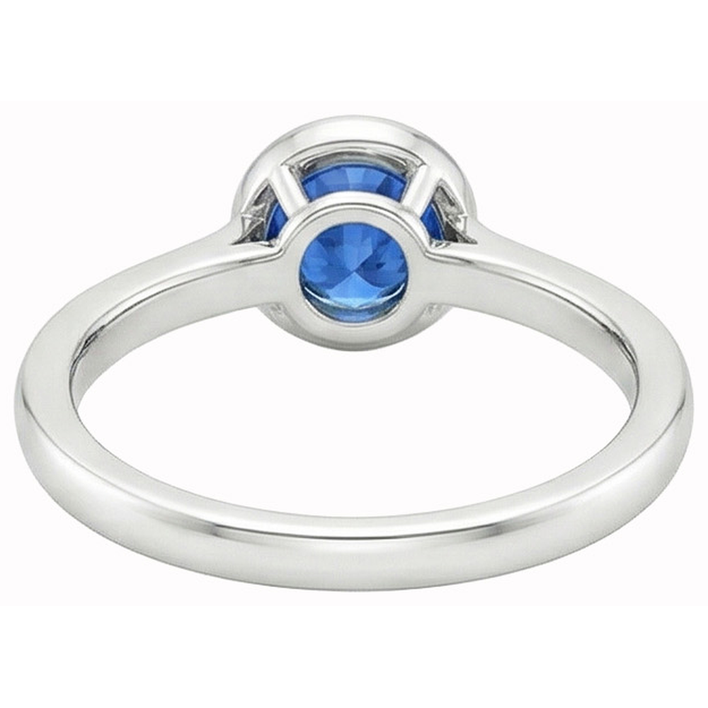 3.50 Ct Bezel Set Round Ceylon Sapphire & Natural Earth Mined Diamonds Ring White Gold 14K