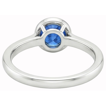 3.50 Ct Bezel Set Round Ceylon Sapphire & Natural Earth Mined Diamonds Ring White Gold 14K