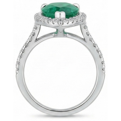 3.50 Ct Pear Cut Green Emerald And Natural Earth Mined Diamond Wedding Ring