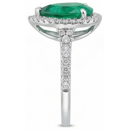 3.50 Ct Pear Cut Green Emerald And Natural Earth Mined Diamond Wedding Ring